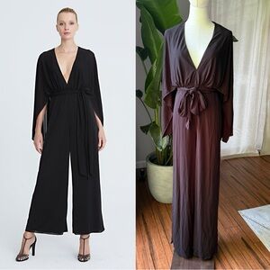 🖤 NWT $575 Halston Raegan Black Jersey V-Neck Jumpsuit – Size 4